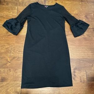 Poof- Black dress with sheer and ruffle mid sleeve Size M